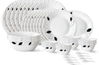 Larah by Borosil Shadow Fluted Series Opalware Dinner Set | 44 Pieces for Family of 8 | Microwave & Dishwasher Safe | Bone-Ash Free | Crockery Set for Dining & Gifting | Plates & Bowls | White