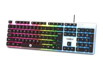 FRONTECH Wired Gaming Keyboard with 104 Keys | Rainbow Backlight Effect | Membrane Keys with Retractable Stands | USB Plug & Play | Ergonomic Design | Easy to Use (KB-0042, White & Black)