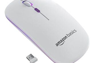 amazon basics Rechargeable Wireless Mouse with RGB LED Backlit 1600 DPI Ergonomic Mouse for Laptop, PC