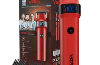 VGR Rosso Professional Men’s Beard & Moustache Hair Trimmer for Men with 400min Long Runtime | 2000mAh Lithium Battery | Turbo Mode with 7000 RPM Powerful Motor | LED Display (Red)