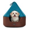 Amazon Basics Pet Bed Cave | Soft & Warm Indoor Tent Bed for Cats, Kittens & Small Dogs | Foldable with Removable Cushion | Light Blue & Coffee | Diameter 45 cm, Height 45 cm