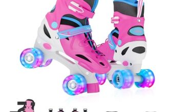 Lifelong Kids Adjustable Skating Shoes with LED Lights – Inline Roller Skating with Adjustable Size, Playful Lighting with Safety Pads, 1 Pair of Skates, Durable Frame – Pink, M (21-23.5 cm)
