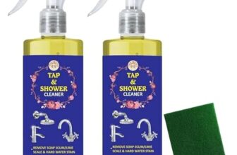 True Heaven Tap and Shower Cleaner, 250ml, 2-Pack with Scrubber, Removes Limescale and Hard Water Stains, All Purpose Cleaner Suitable for Bathroom, Tap, Shower, Tiles, Mirror