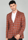 PARK AVENUE Checkered Single Breasted Formal Men Blazer(Orange)