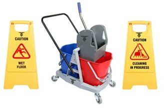 TARGET HYGIENE Double Bucket Mop Wringer Trolley Free with Caution Sign Board Combo Wet Floor & Cleaning in Progress – 40 LTR