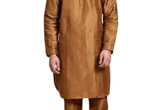 SKAVIJ Men’s Art Silk Solid Kurta Pyjama Set Festive Woven Design 2-Piece Ethnic Dress (KP055brown_Brown_M)