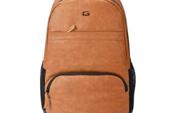 Gear vintage 2 19”/33L Large Faux Leather without AntitheftWater Resistant Laptop Backpack/Casual Backpack/Daypack/Travel Backpack/College Bag For Men/Women(Tan-Black)