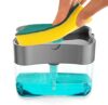PUERTO 2 in 1 Soap Dispenser for Bathroom Accessories Dishwasher Liquid Holder Liquid Dispenser Pump 400 ML with Sponge Holder Kitchen Sink Accessories Items (Multi-Color, Pack of 1)