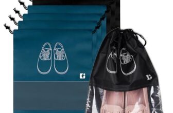 Urbane Home Pack of 8 Shoe Bags | Shoe Bags for Travel | Non-Woven Shoe Storage Bags | Storage Organizers Set | Shoe Cover with Transparent Window | Shoe Dori Cover | Navy Blue & Black