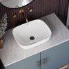 BATHBELLA Table Top Ceramic Wash Basin For Bathroom | Rectangular Counter Top Bathroom Sink, Premium Glossy White Above Counter Vanity Basin, Modern Design (18 x 13 x 5 Inch)