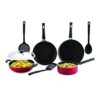 Anjali 8 pcs Cresta Nonstick Combo Kitchen Cookware Set Dosa Tawa 250mm, Fry Pan 240mm, Kadai 240mm, Steel Lid, Sauce Pan 1.6Ltr, Nylon Frying Ladle, Nylon Spatula, Nylon Serving Spoon