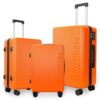 Mewtour 20″ 24″ 28″ Orange ABS Zippered Luggage Set, Lightweight with Telescopic Handle, 360° Spinner Wheels, TSA Lock Suitcase