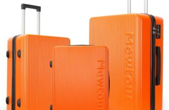 Mewtour 20″ 24″ 28″ Orange ABS Zippered Luggage Set, Lightweight with Telescopic Handle, 360° Spinner Wheels, TSA Lock Suitcase