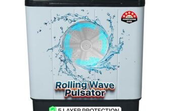 Power Guard 7.5 kg 5 Star Semi-Automatic Top Loading Washing Machine Appliance (PG75WM-BK-OP, Black, Powerful Motor, Effective Wash Pulsator,1400 RPM & Castors)