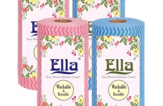 Ella Kitchen Tissue Towel Roll Napkins I Reusable Non Woven Eco Friendly I Pack of 4 I 80 Pulls Per Roll I 320 Sheets Total I Free Check Duster Cloth