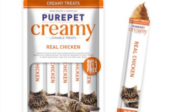 Purepet Creamy Lickable Cat Treats 375g (5 x 75g) | Real Chicken | Supports Skin & Coat | Easy Digestion | Aids Brain & Vision Development (All Life Stages)