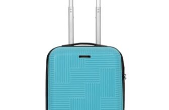 Teakwood Andaman Textured Zigzag Stripline Unisex Check-in Hardside Cabin Trolley Bag with Secure Number Lock System 360 Degree Rotating 8 Wheels (56 CM, Sky Blue)
