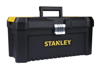 STANLEY STST75518-8 16” Organised Heavy-Duty Portable Essential Toolbox with Top Lid & Removable Tray Compartment for Easy & Convenient Storage, Top Pad Lock Eye, 1 Year Warranty, 41×19.5×20 cm