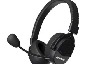 amazon basics USB Gaming Wired On-Ear Headphones with Detachable Mic, with Blue LED, Windows Software, Simulated 7.1 Surround Sound, 2.4 Meter Braided Cable Flexible Padded Ear Cushions(Black)