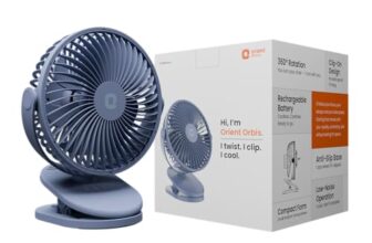 Orient Electric Orbis Rechargeable Personal Fan | 360° Rotation | 1800 mAh Battery | 4 Speed Modes with Timer | Quiet Operation | USB Type-C Charging | Clip-On Mini Fan | Dusk Blue