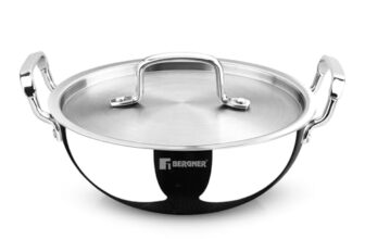 BERGNER TriPro Tri-Ply Stainless Steel 24cm (3 L) Deep Kadai/Kadhai with Stainless Steel Lid, Durable Stay Cool Handles, Healthy Cooking, Less Oil Use, Easy to Clean – Induction and Gas Stove Ready