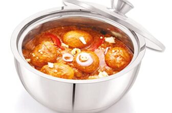 ANJALI EPSB150 Stainless Steel Elite Pro Double Walled Insulated Serving Bowl with Glass Lid 1600 ml