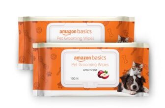 Amazon Basics Pet Grooming Wipes | Mild Scent | Odor Control | Moisturizing | Antibacterial | Safe for All Dogs, Cats, Puppies, Kittens | Suited for Travel & Outdoors | 200 Count (100 x 2 Pack)