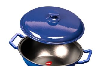Pigeon By Stovekraft Cast Iron Kadai with Cast Iron Lid | Medium, 24 Cm | Enamel Coated | Luxurious Mirror Finish | Toxin-Free | High Pressure Casting | Cook with Style, Elegance & Comfort, Blue