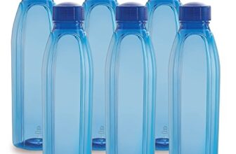 CELLO Crystal Water Bottles Set of 6, 1000 ml Each, Blue | Food Grade, Unbreakable & Reusable Set of Bottles | Air Tight Leakproof Easy to Carry Set of Fridge PET Bottles For Kitchen, Office, Travel