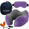 Billebon Premium Memory Foam Travel Neck Pillow Combo with Soft Eye Mask, Carry Bag, and Ear Plugs (Lavender with Eye Mask)