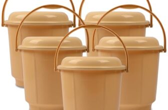 Urbane Home Pack of 5 Bathroom Bucket | 18 Liter With Lid & Handle | Plastic for Daily Use | Water Storage | Cream