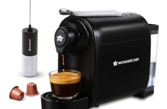 Wonderchef Regalia Capsule Coffee Machine with Frother | Perfect espresso shots for Cappuccino, Latte and Americano | 3 Coffee Shot options – Ristretto, Espresso, Lungo | 1400W | 2 Year Warranty