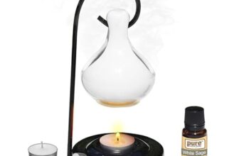 Pure Source India Porcelain Oil Diffuser Set for Home Fragrance with 10 ml White Sage Aroma Oil and 4 Tea Light Candles (White)
