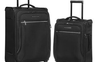 Verage Luxe Toledo Set of 2 (S+M) Softsided Lightweight Spinner Wheels Luggage, Expandable Suitcase with TSA Lock & LED Flashlight, Black (20/24)