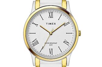 TIMEX Classics Analog Watch for Man with White Round Dial & Two Tone Stainless Steel Bracelet Band Water Resistant Men’s Wrist Watches – TW000R432