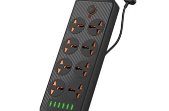 Portronics Power Plate 7 with 6 USB Port + 8 Power Sockets Power Strip Extension Board with 2500W, 3Mtr Cord Length, 2.1A USB Output(Black), 250 Volts