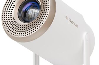 E GATE Atom 2X+ Smart Projector 4k Ultra HD | Built-in Live TV (120+ Channels no Subscription Required) | 200 ISO, 1080p & 4K Support, Auto Keystone | Netflix, Prime, WiFi & BT, Mirroring, eGate