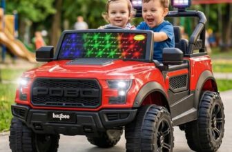 Baybee Bronco Baby Battery Operated Jeep for Kids | Ride on Toy Electric Car with LED Lights & Music | Rechargeable Battery Big Cars with Parental Control | Kids Car to Drive 3 to 8 Years (Red)