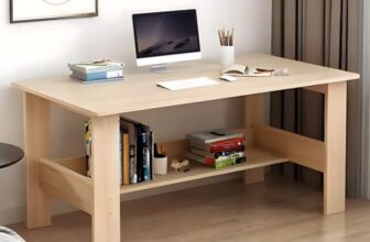 MATTERHORN Engineered Wood Office Table, Work from Home Table with Shelf for Storage (DIY, 1100 x 550 x 800 cm, MOOT-10001Large (Caramel Beige)