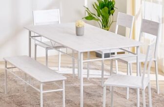 Home Centre | Helios Lia | Engineered Wood | 6 Seater Dining Table Sets | Brown | 1 Table with 4 Chair and 1 Bench | 1 Year Warranty