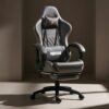 BAYBEE Drogo Multi-Purpose Ergonomic Gaming Chair with 7 Way Adjustable Seat, Head & USB Massager, PU Leather Lumbar Pillow Home & Office Chair with Full Reclining Back Footrest (Emperor Grey)