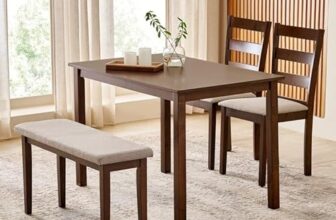 Home Centre | Helios Lia | Solid Wood | 4 Seater Dining Table Sets | Brown | 1 Table with 2 Chairs and 1 Bench | 1 Year Warranty
