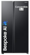 Samsung 653 L, 3 Star, Frost Free, Double Door, Convertible 5-in-1 Digital Inverter, Side By Side AI Enabled Smart Refrigerator with WiFi (RS76CG8003B1HL, Black Matte/Black DOI)