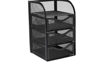 Neomate 3-Drawer Metal Mesh Mini Desk Organizer with Top Tray | Multi-Purpose Stationery Storage for Home & Office | Black -13D x 12.5W x 20H cm