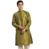 SOJANYA (Since 1958 Men’s Silk Blend Kurta with Multi Color Embroidery Olive