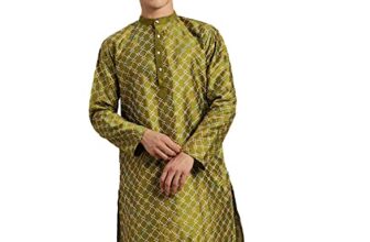 SOJANYA (Since 1958 Men’s Silk Blend Kurta with Multi Color Embroidery Olive