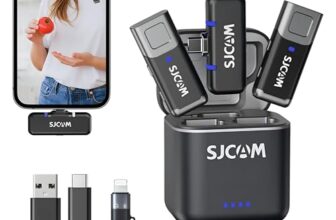 SJCAM M3 Wireless Lavalier Microphone (2TX+1RX) for Smartphones/iPhone | 7H Battery Life | 2.4GHz WiFi | 152m(500ft.) | Mini Clip-on Mic for Podcast, Interview, Video Recording with Charging Case