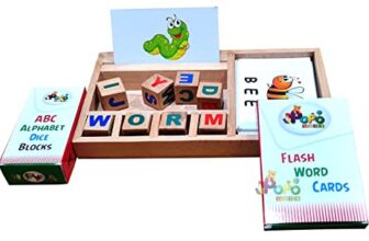 Popo Toys Spell Master Dice Game Wooden Puzzle | Spell Learn for Kids Learning Word Game with Flash Cards| Montessori Learning Educational Toy Gift| Preschool Boys/Girls/Kids