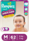 Pampers Active Baby Taped Diapers with Adjustable Fit – M(62 Pieces)