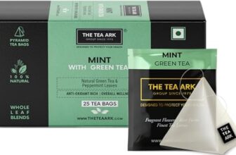 The Tea Ark Mint Green Tea Bags (25 Count) | Natural Herbal Whole Leaf Tea | Individually Wrapped Pyramid Tea Bags (25 Tea Bags, Mint Green)